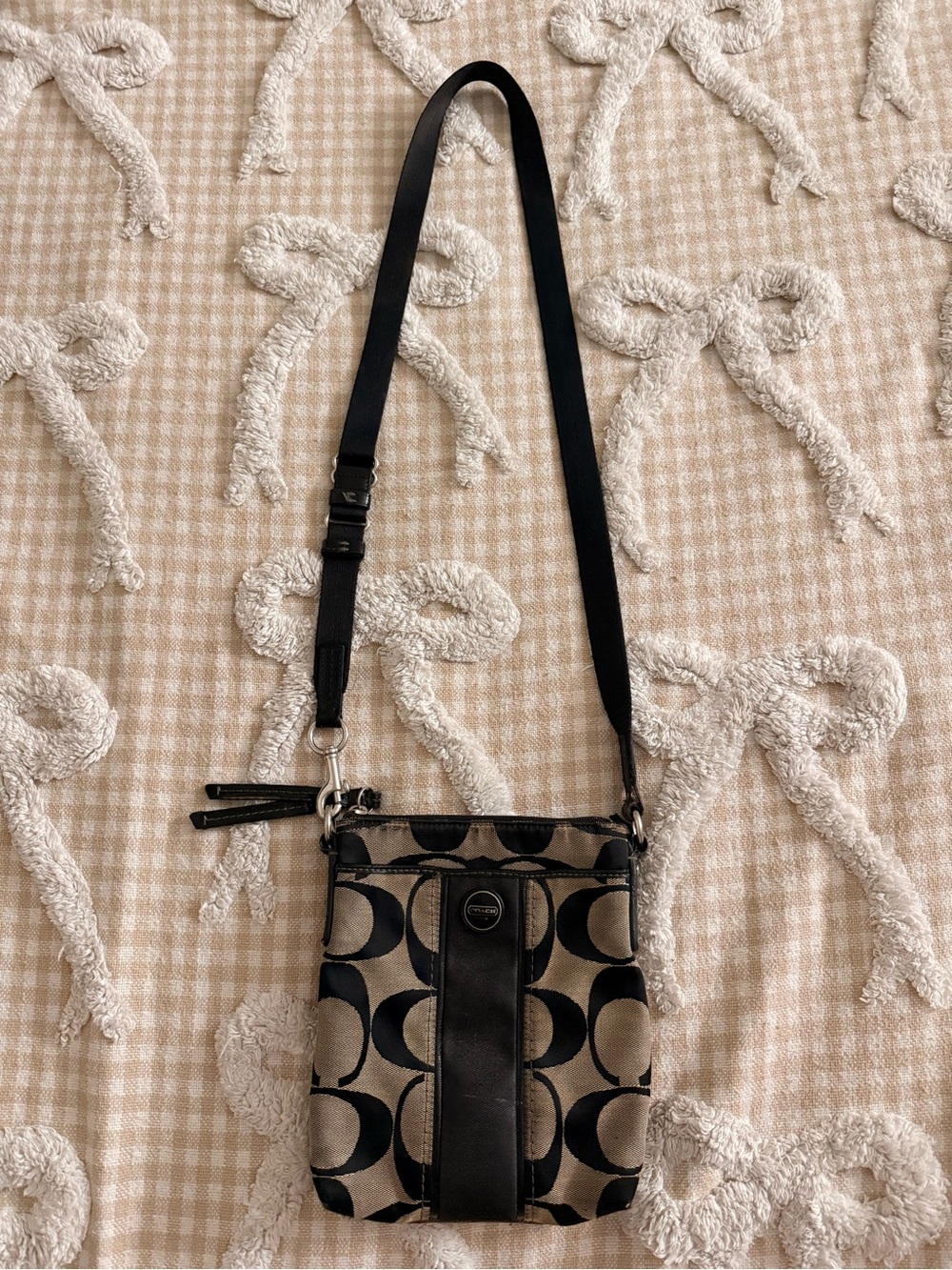 Coach Black and Beige Signature Crossbody Bag